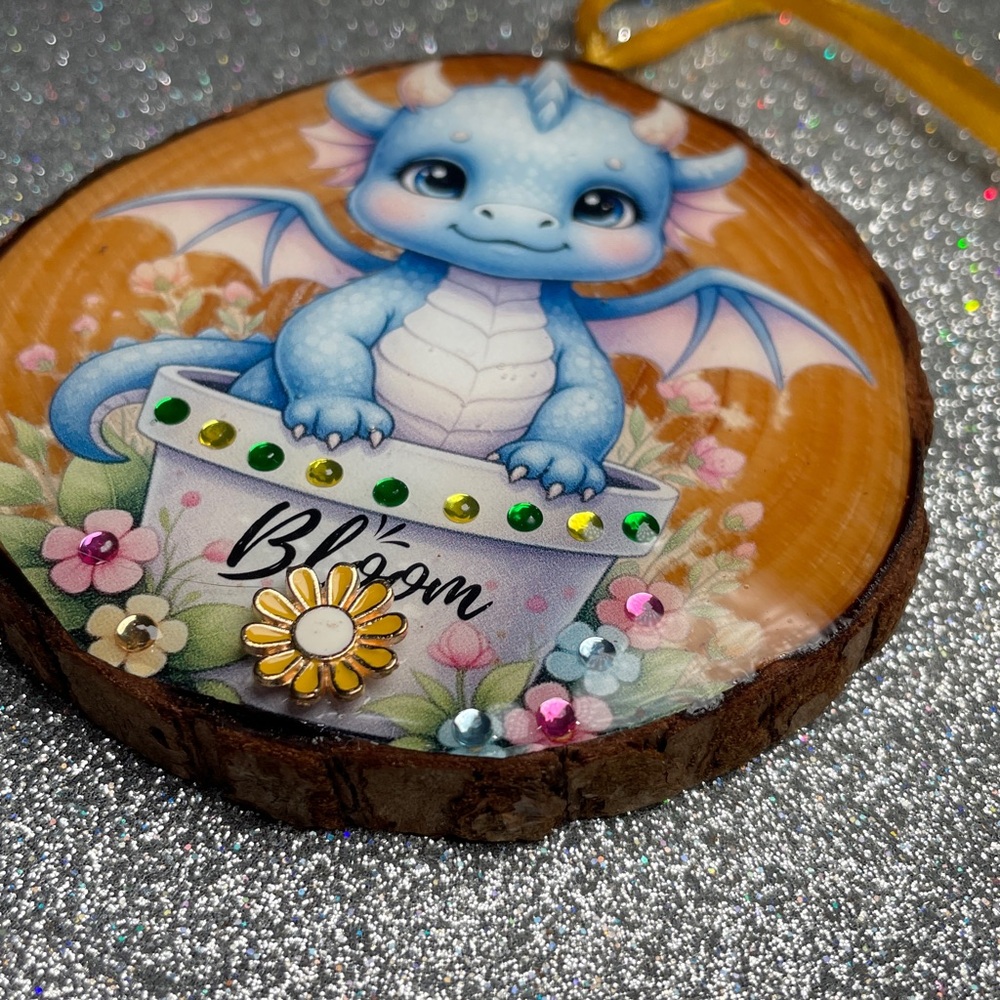 Hand Crafted Blue Dragon Ornament with Yellow Ribbon - Picture 9 of 11